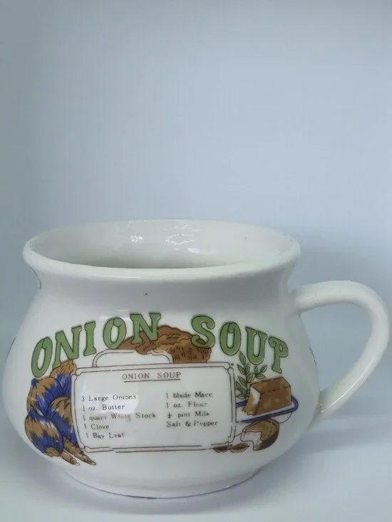 Vintage Ceramic Recipe Soup Mug Set Onion & Chicken Soup Crocks Illustrated - Picture 2 of 16